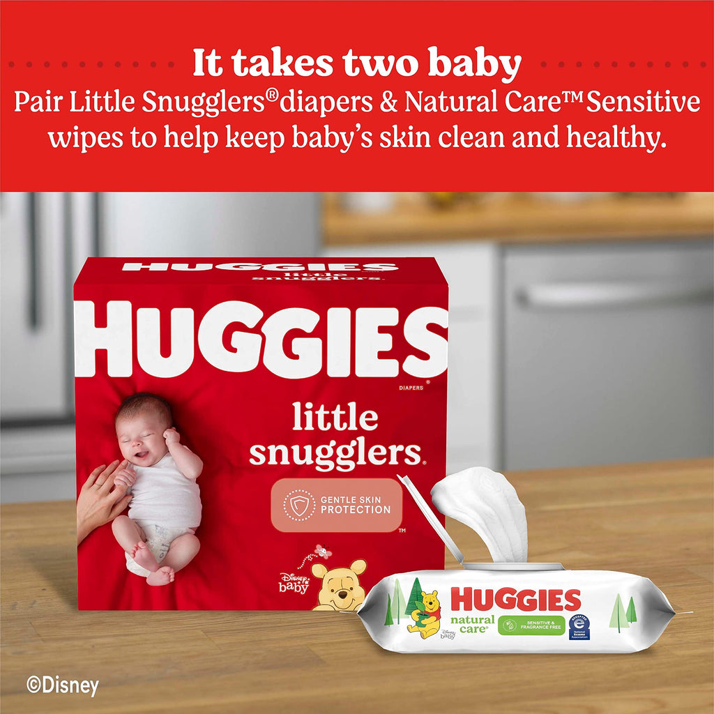 Huggies - Toallitas para bebés Natural Care Sensitive, sin perfume, hipoalergénicas, 99% de agua purificada, 12 paquetes abatibles (768 toallitas en total), el embalaje puede variar