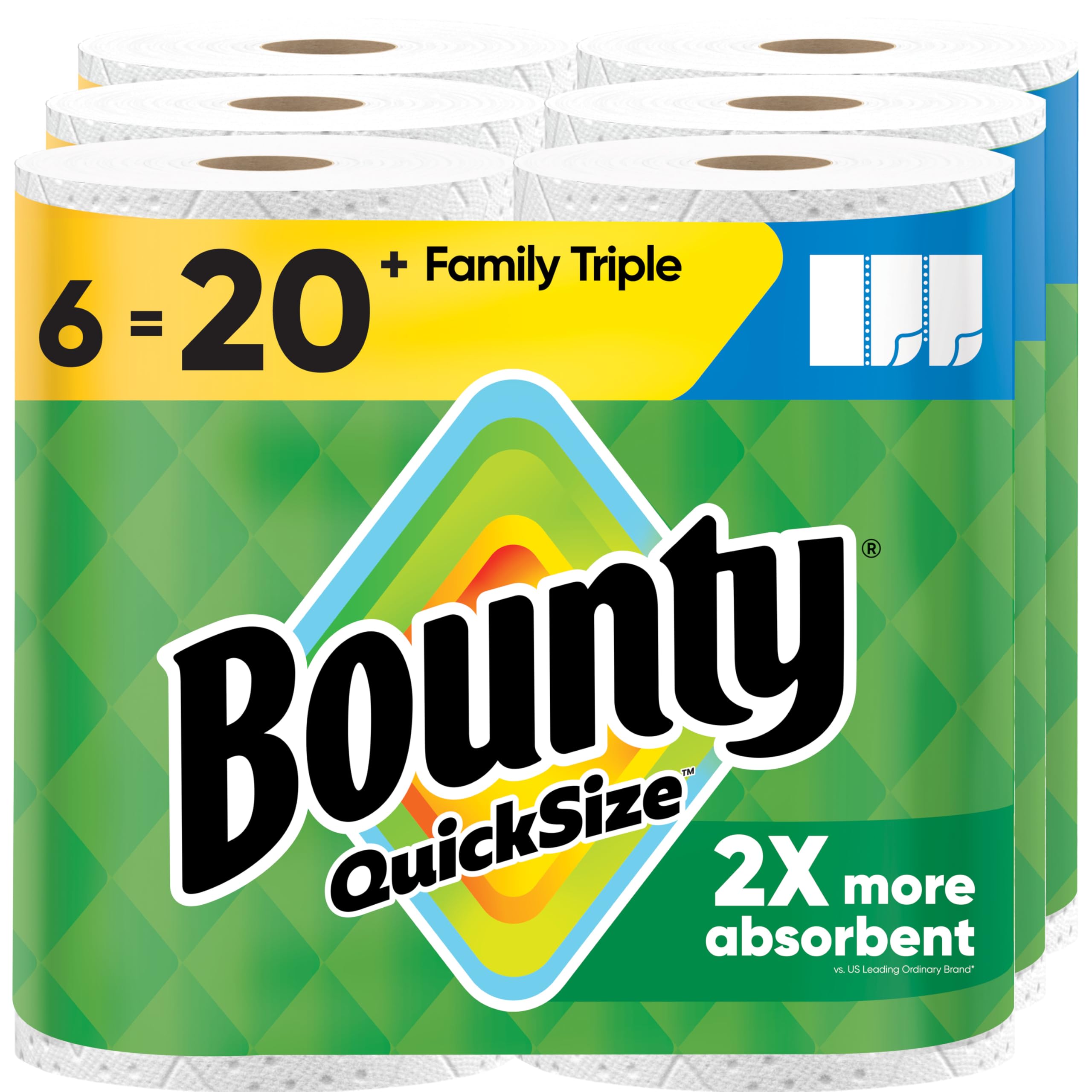Bounty Quick-Size - Toallas de papel, paquete familiar de 8 rollos triples = 27 rollos regulares, color blanco