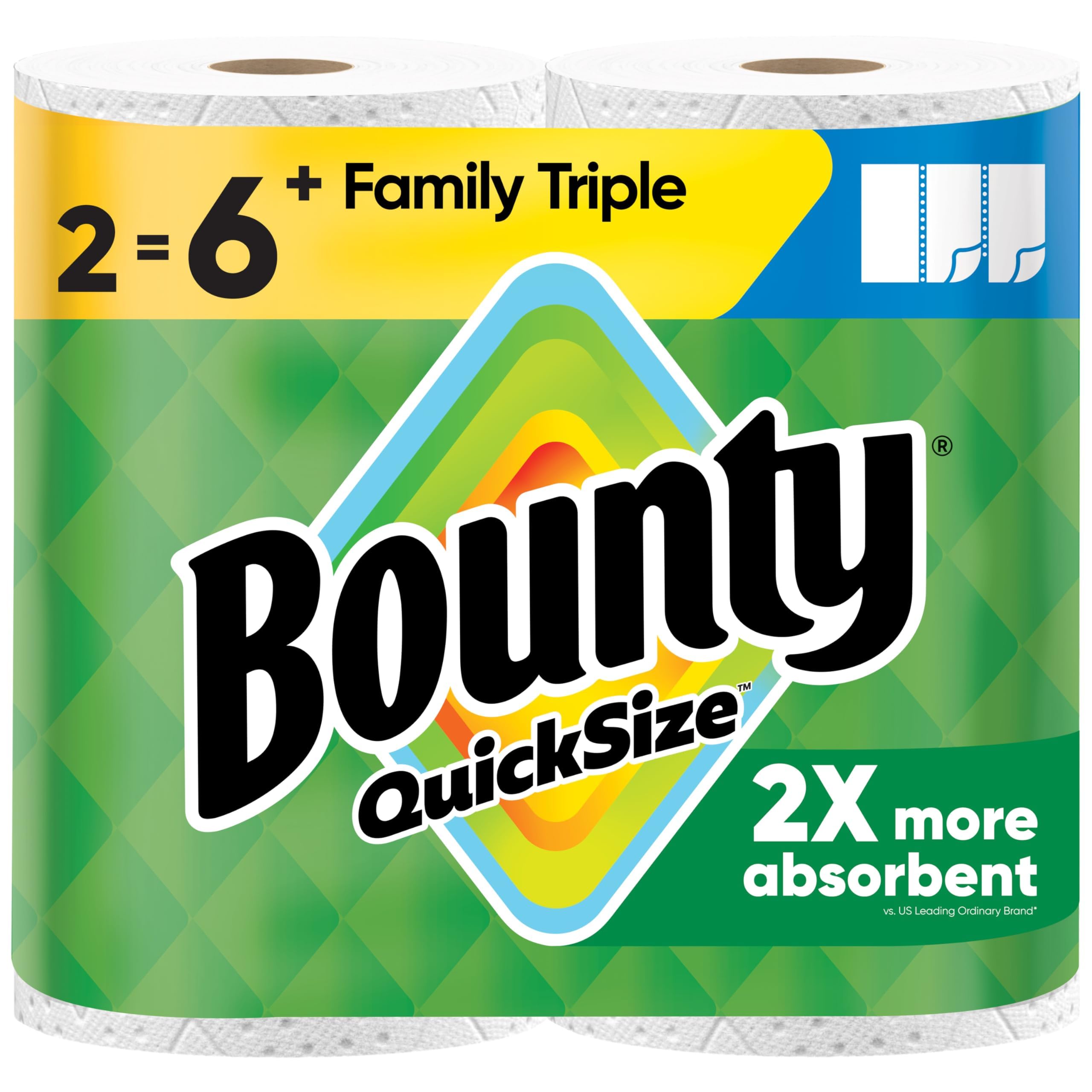 Bounty Quick-Size - Toallas de papel, paquete familiar de 8 rollos triples = 27 rollos regulares, color blanco