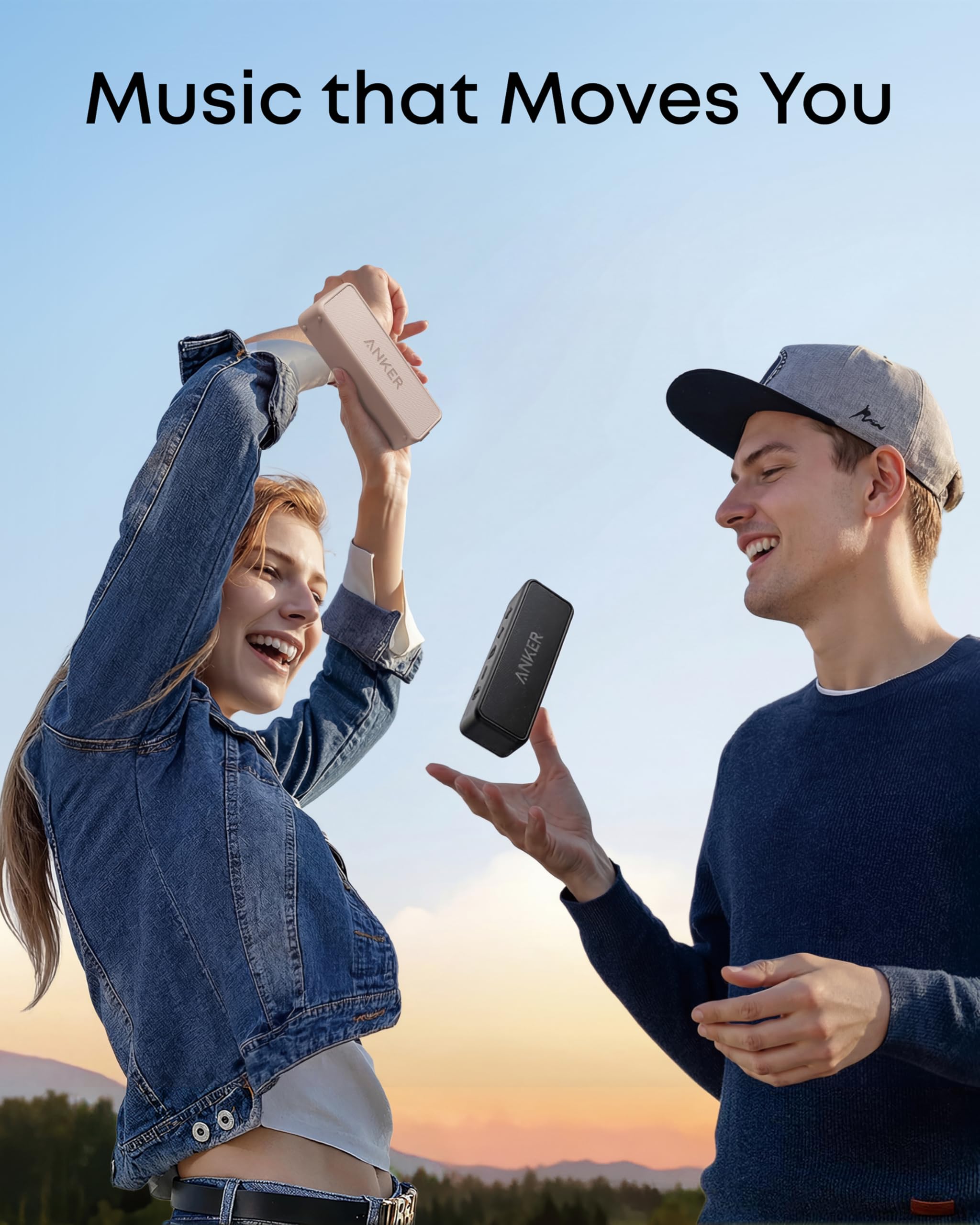 Anker Soundcore 2 - Altavoz Bluetooth portátil con sonido estéreo, Bluetooth 5, BassUp, impermeable IPX7, 24 horas de reproducción, emparejamiento estéreo inalámbrico, altavoz para el hogar, exterior