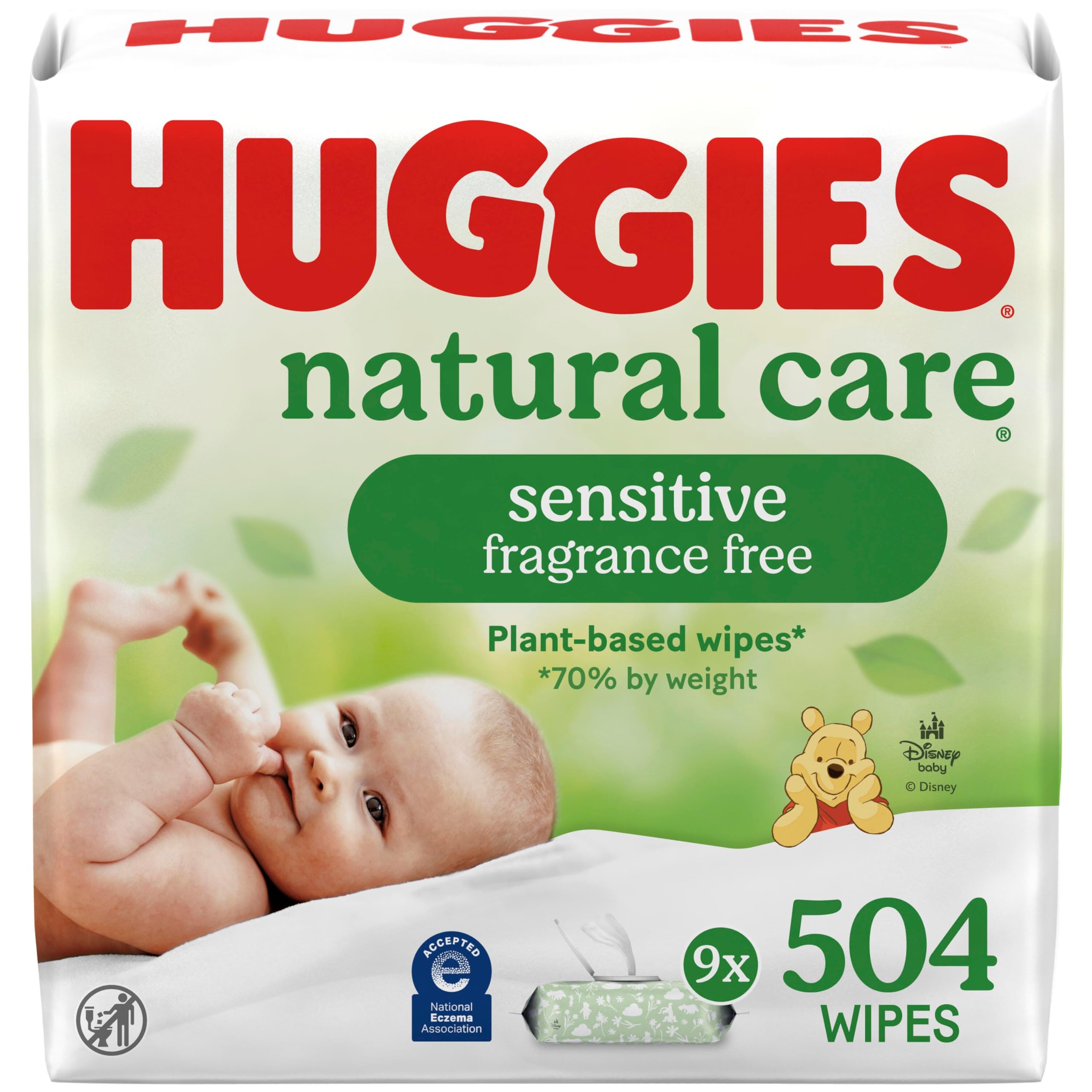 Huggies - Toallitas para bebés Natural Care Sensitive, sin perfume, hipoalergénicas, 99% de agua purificada, 12 paquetes abatibles (768 toallitas en total), el embalaje puede variar