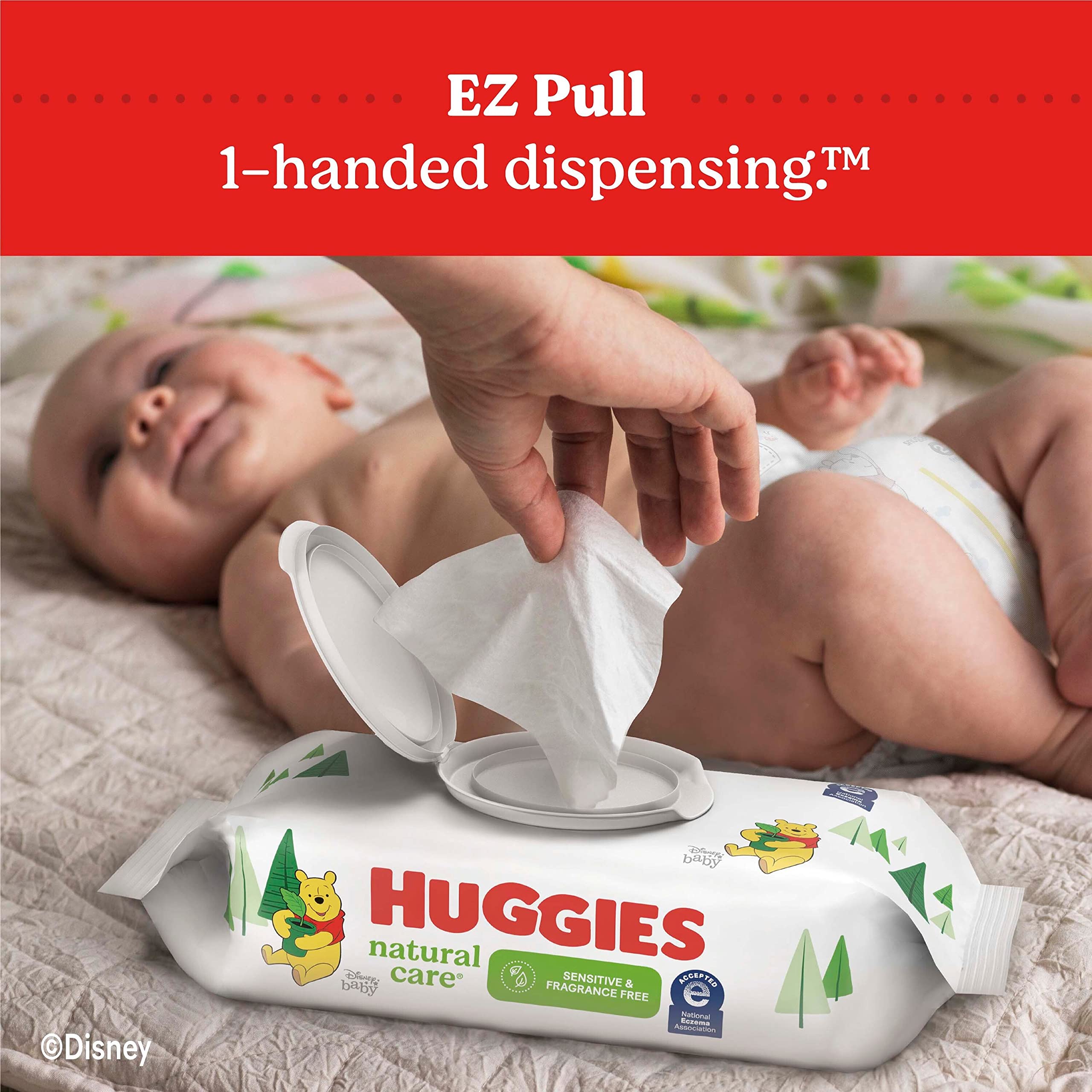Huggies - Toallitas para bebés Natural Care Sensitive, sin perfume, hipoalergénicas, 99% de agua purificada, 12 paquetes abatibles (768 toallitas en total), el embalaje puede variar