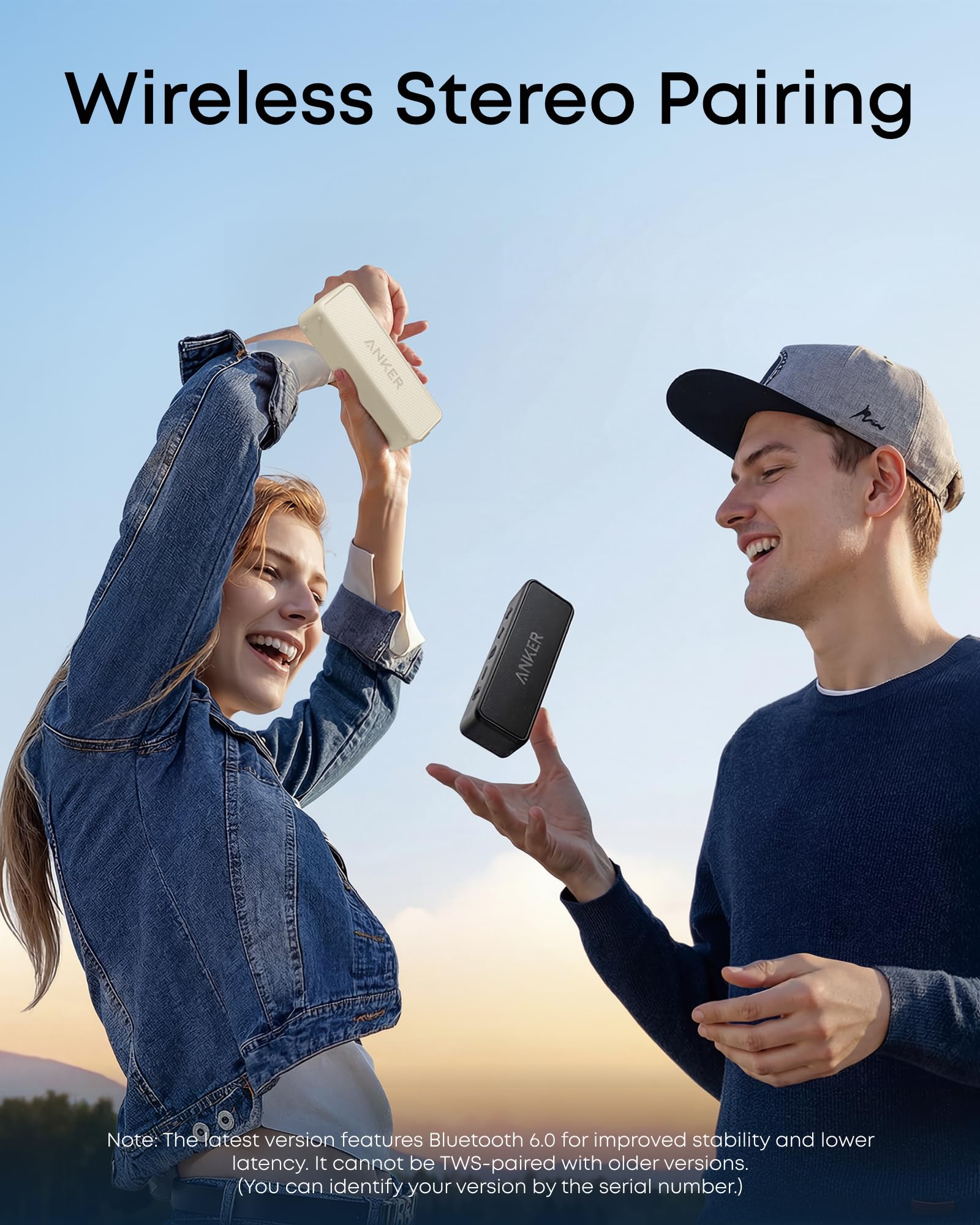 Anker Soundcore 2 - Altavoz Bluetooth portátil con sonido estéreo, Bluetooth 5, BassUp, impermeable IPX7, 24 horas de reproducción, emparejamiento estéreo inalámbrico, altavoz para el hogar, exterior
