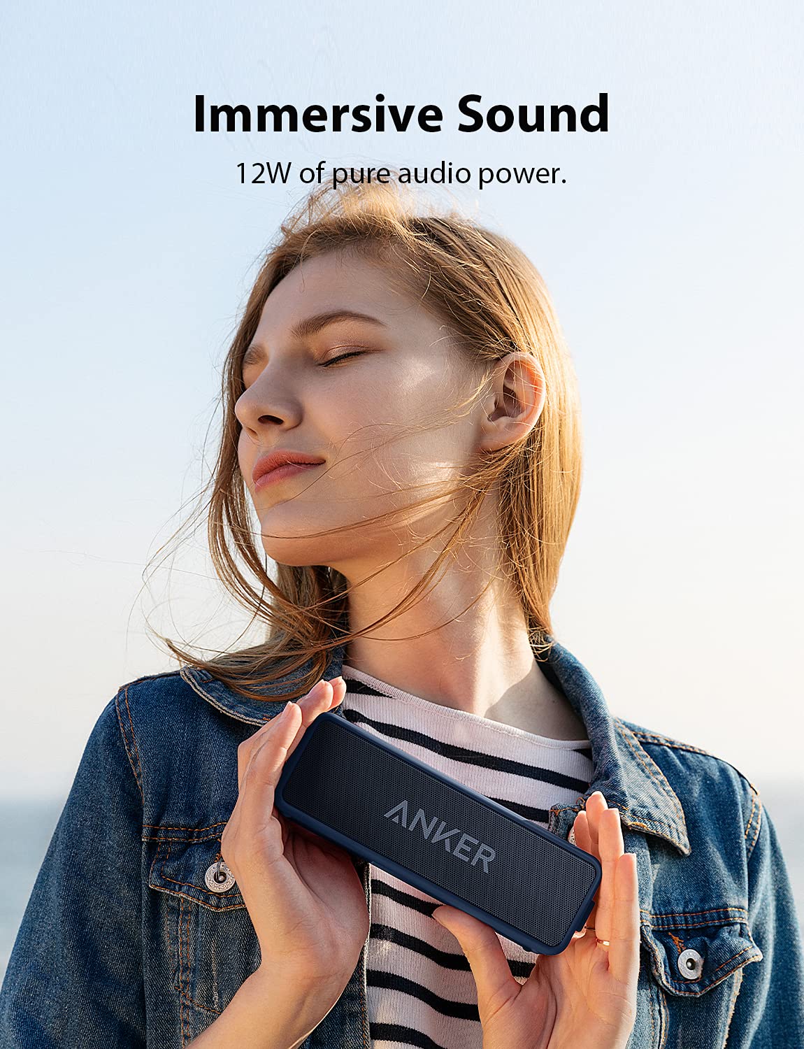 Anker Soundcore 2 - Altavoz Bluetooth portátil con sonido estéreo, Bluetooth 5, BassUp, impermeable IPX7, 24 horas de reproducción, emparejamiento estéreo inalámbrico, altavoz para el hogar, exterior