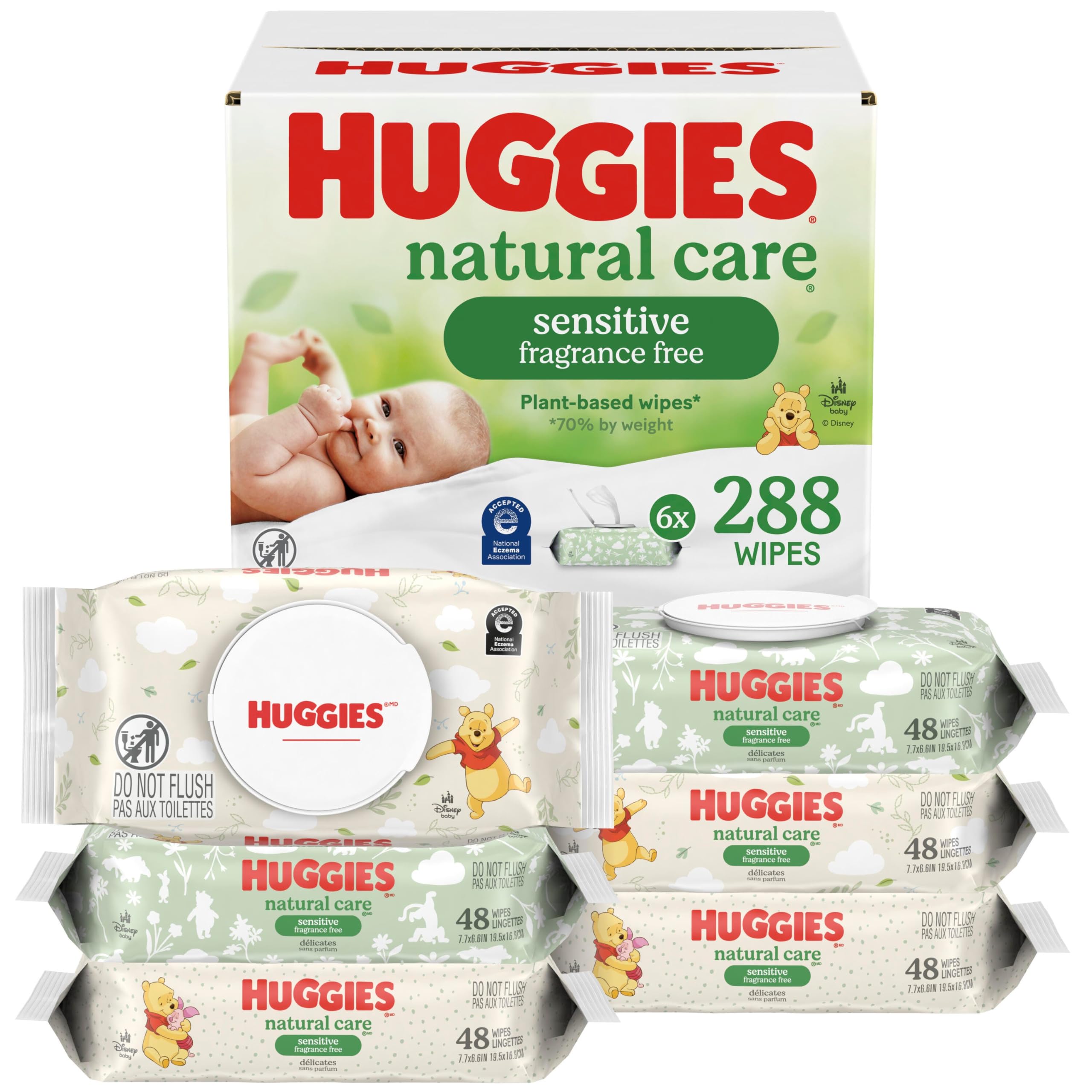 Huggies - Toallitas para bebés Natural Care Sensitive, sin perfume, hipoalergénicas, 99% de agua purificada, 12 paquetes abatibles (768 toallitas en total), el embalaje puede variar