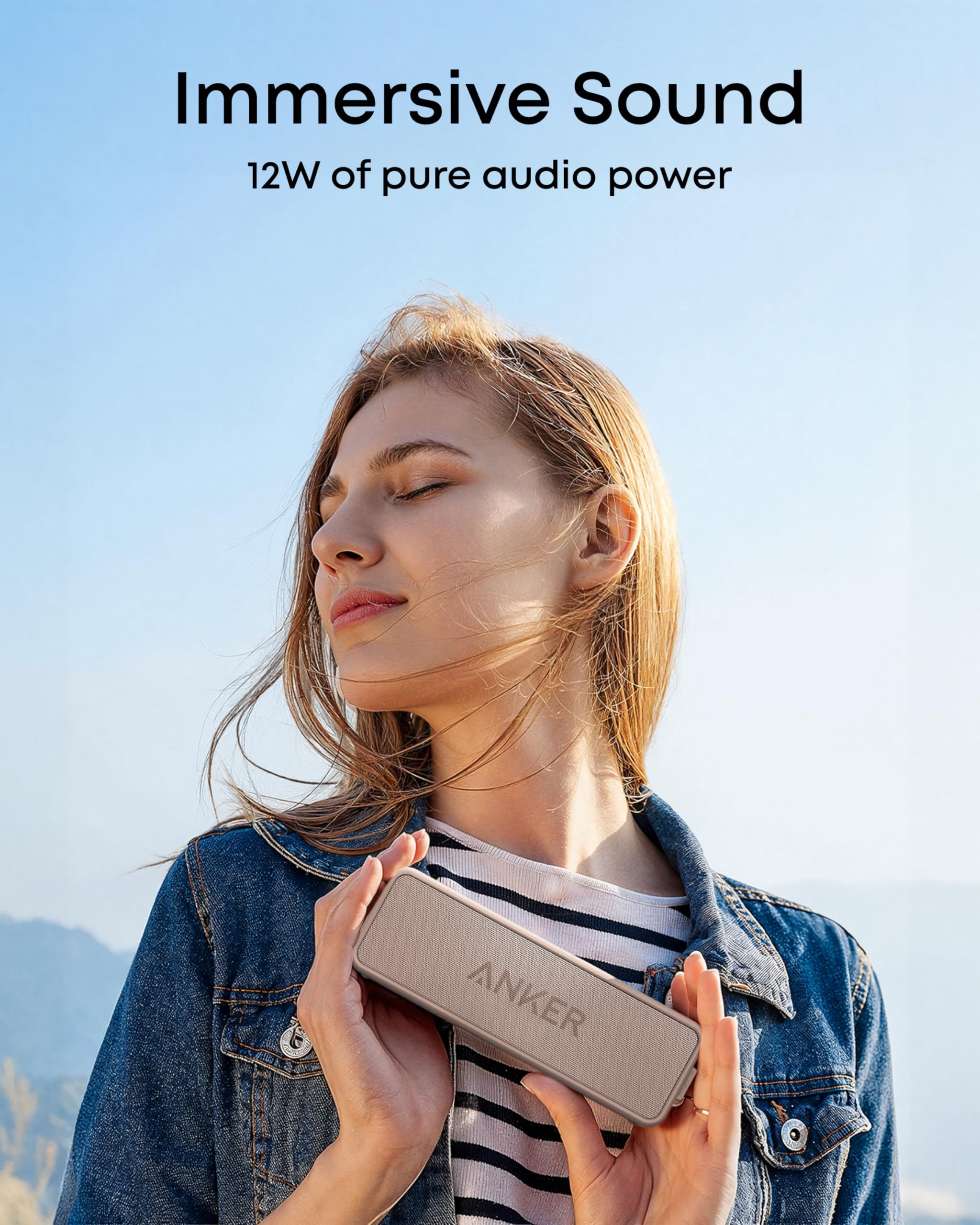 Anker Soundcore 2 - Altavoz Bluetooth portátil con sonido estéreo, Bluetooth 5, BassUp, impermeable IPX7, 24 horas de reproducción, emparejamiento estéreo inalámbrico, altavoz para el hogar, exterior