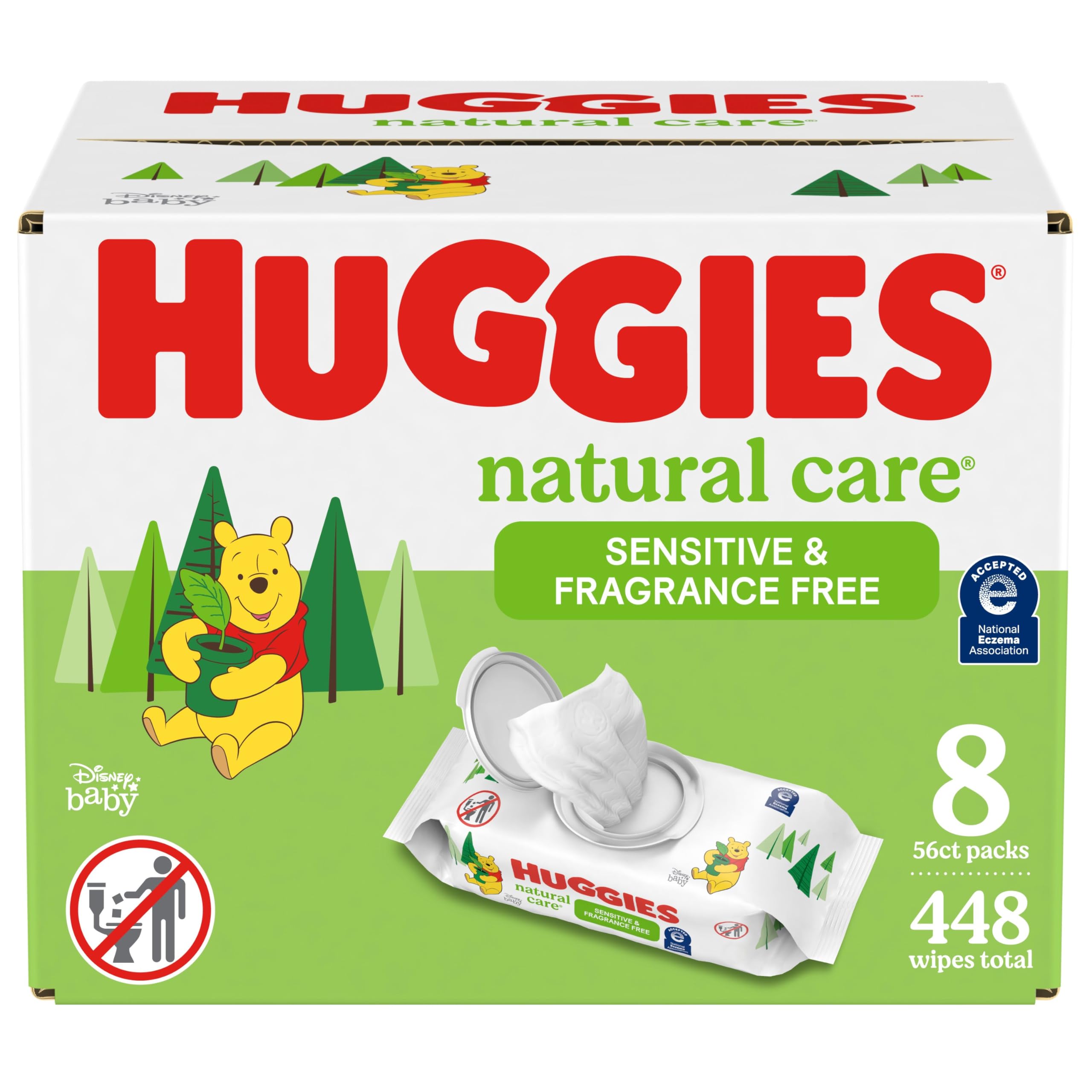 Huggies - Toallitas para bebés Natural Care Sensitive, sin perfume, hipoalergénicas, 99% de agua purificada, 12 paquetes abatibles (768 toallitas en total), el embalaje puede variar