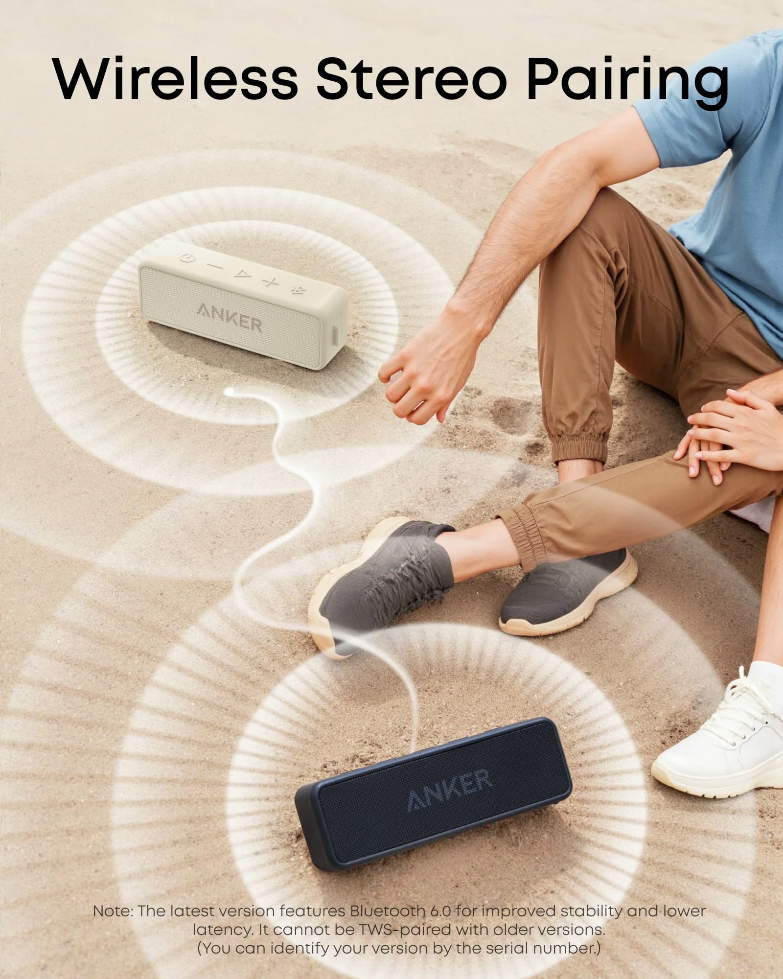 Anker Soundcore 2 - Altavoz Bluetooth portátil con sonido estéreo, Bluetooth 5, BassUp, impermeable IPX7, 24 horas de reproducción, emparejamiento estéreo inalámbrico, altavoz para el hogar, exterior