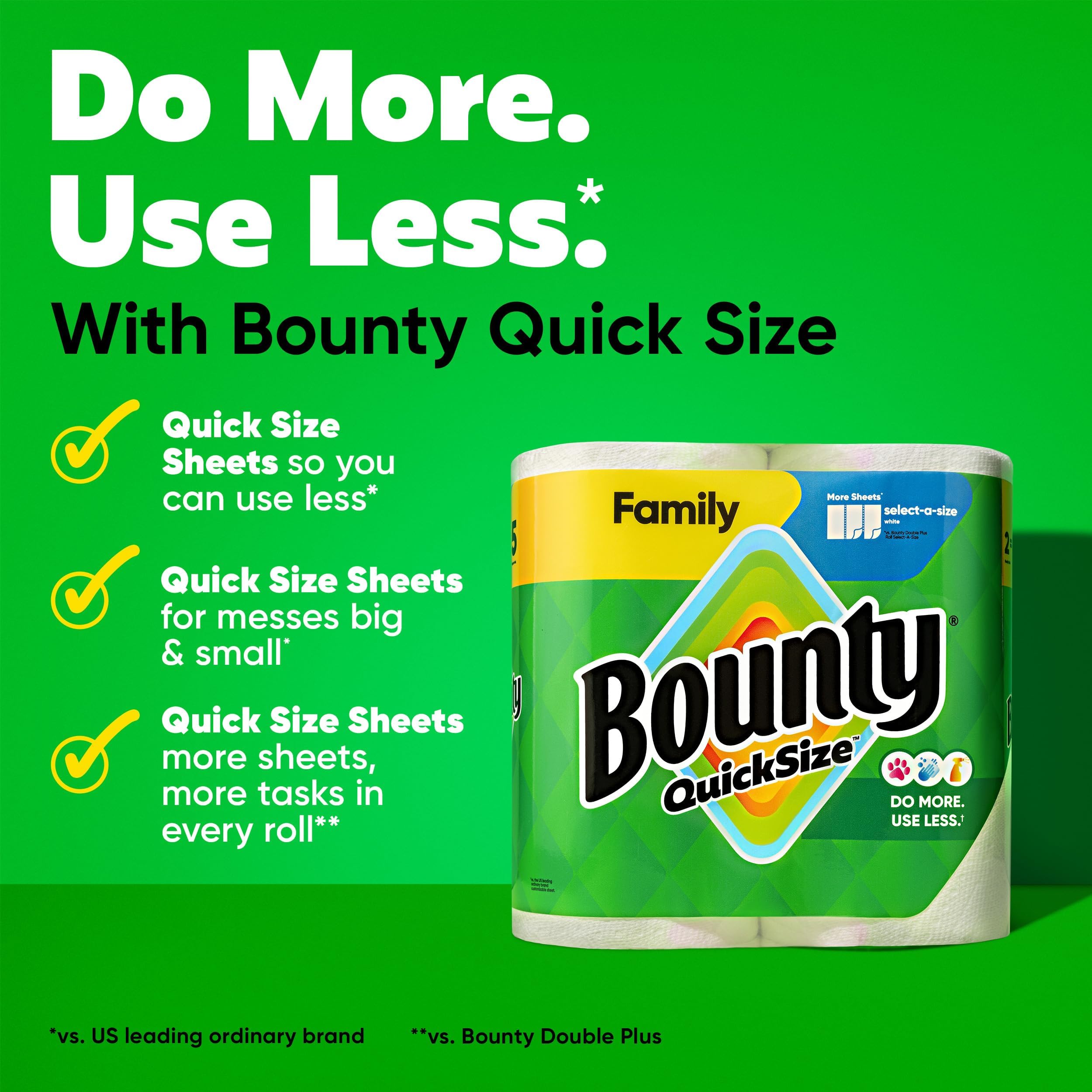 Bounty Quick-Size - Toallas de papel, paquete familiar de 8 rollos triples = 27 rollos regulares, color blanco