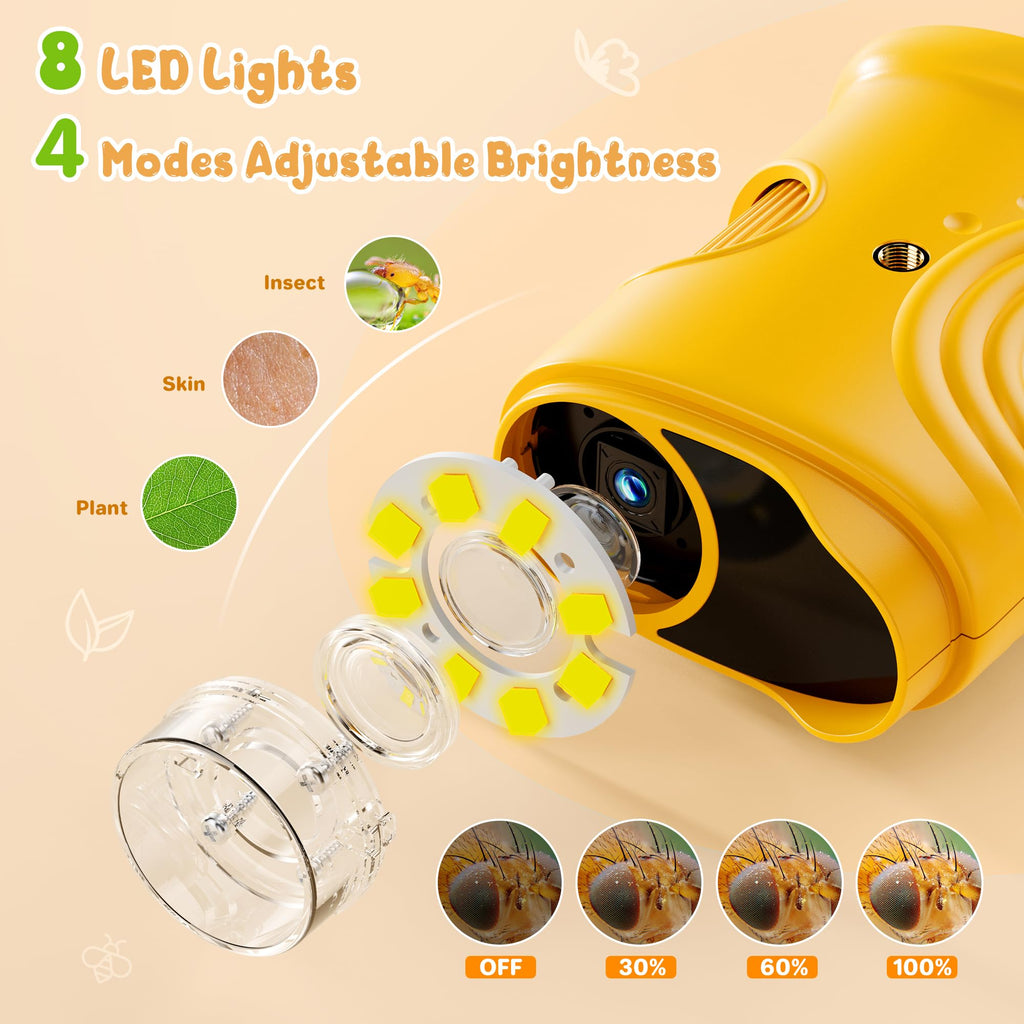 Microscopio digital de mano 1000X para niños: microscopio de bolsillo con pantalla IPS de 2.0 pulgadas, juguetes STEM, regalos de cumpleaños para niñas, niños y niños, kits portátiles de ciencia Edu para niños de 3 a 6 a 12 años
