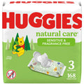 Huggies - Toallitas para bebés Natural Care Sensitive, sin perfume, hipoalergénicas, 99% de agua purificada, 12 paquetes abatibles (768 toallitas en total), el embalaje puede variar