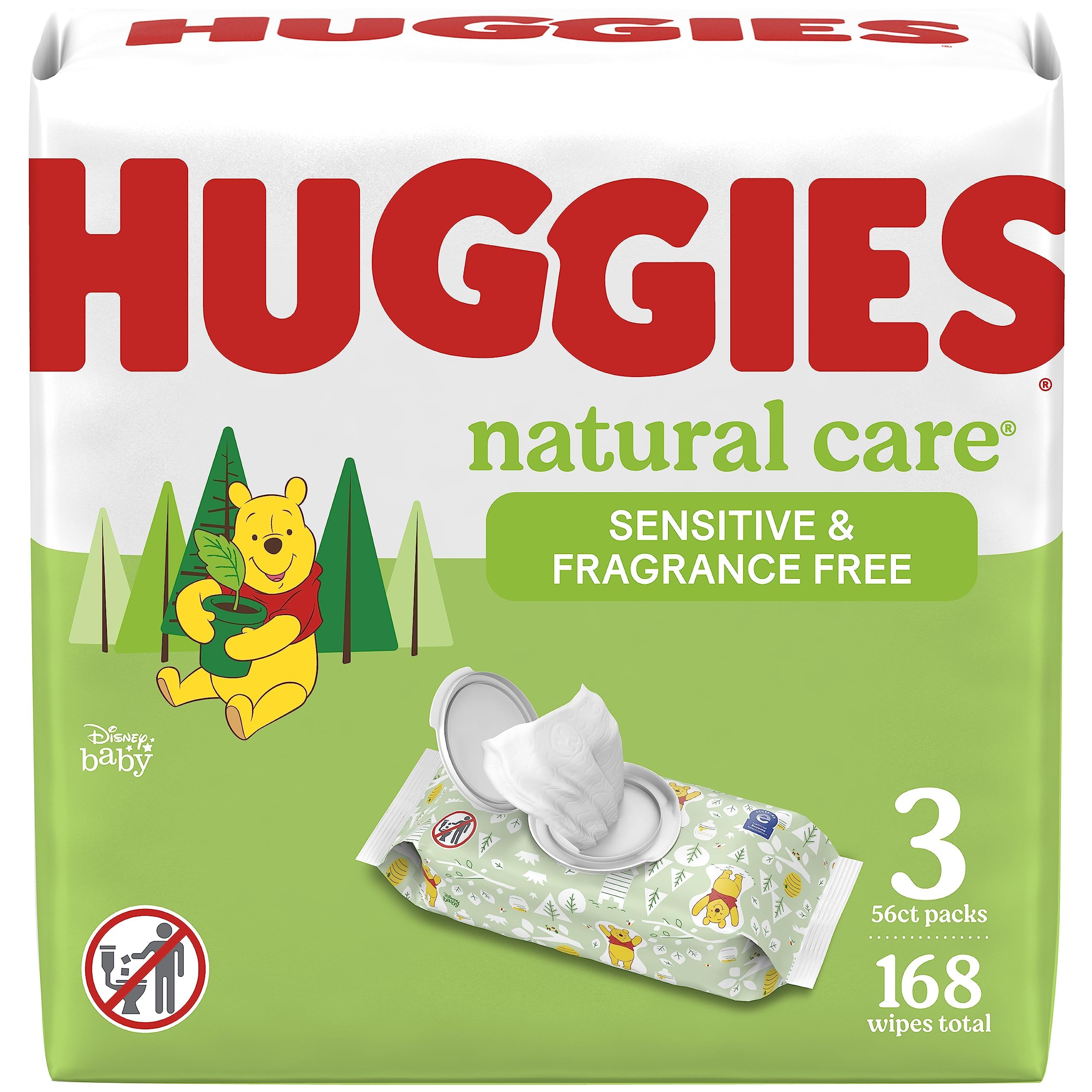 Huggies - Toallitas para bebés Natural Care Sensitive, sin perfume, hipoalergénicas, 99% de agua purificada, 12 paquetes abatibles (768 toallitas en total), el embalaje puede variar