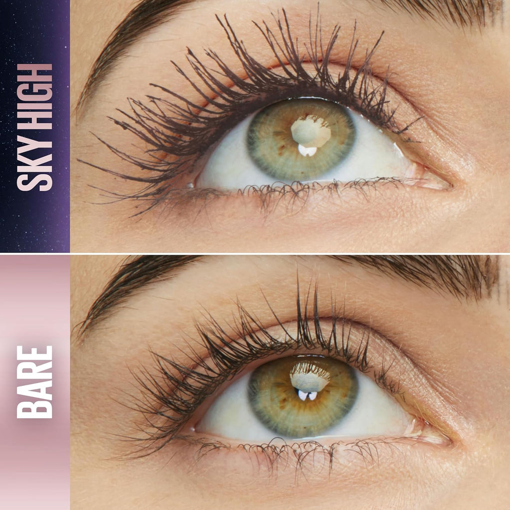 Maybelline Lash Sensational Sky High - Máscara de pestañas lavable, maquillaje, voluminizadora, alargadora, definidora, rizador, fórmula acumulable, negro más negro, 1 unidad