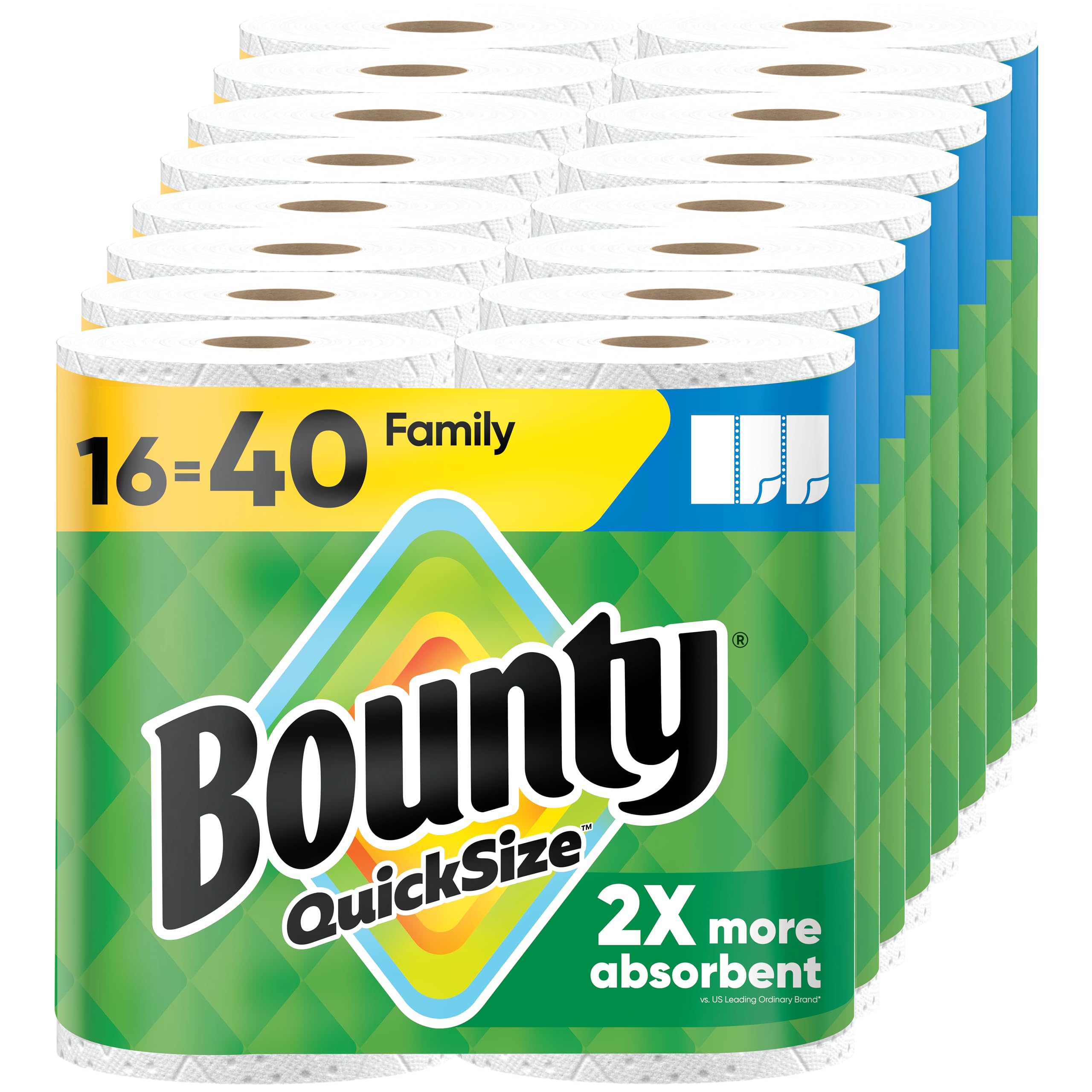 Bounty Quick-Size - Toallas de papel, paquete familiar de 8 rollos triples = 27 rollos regulares, color blanco