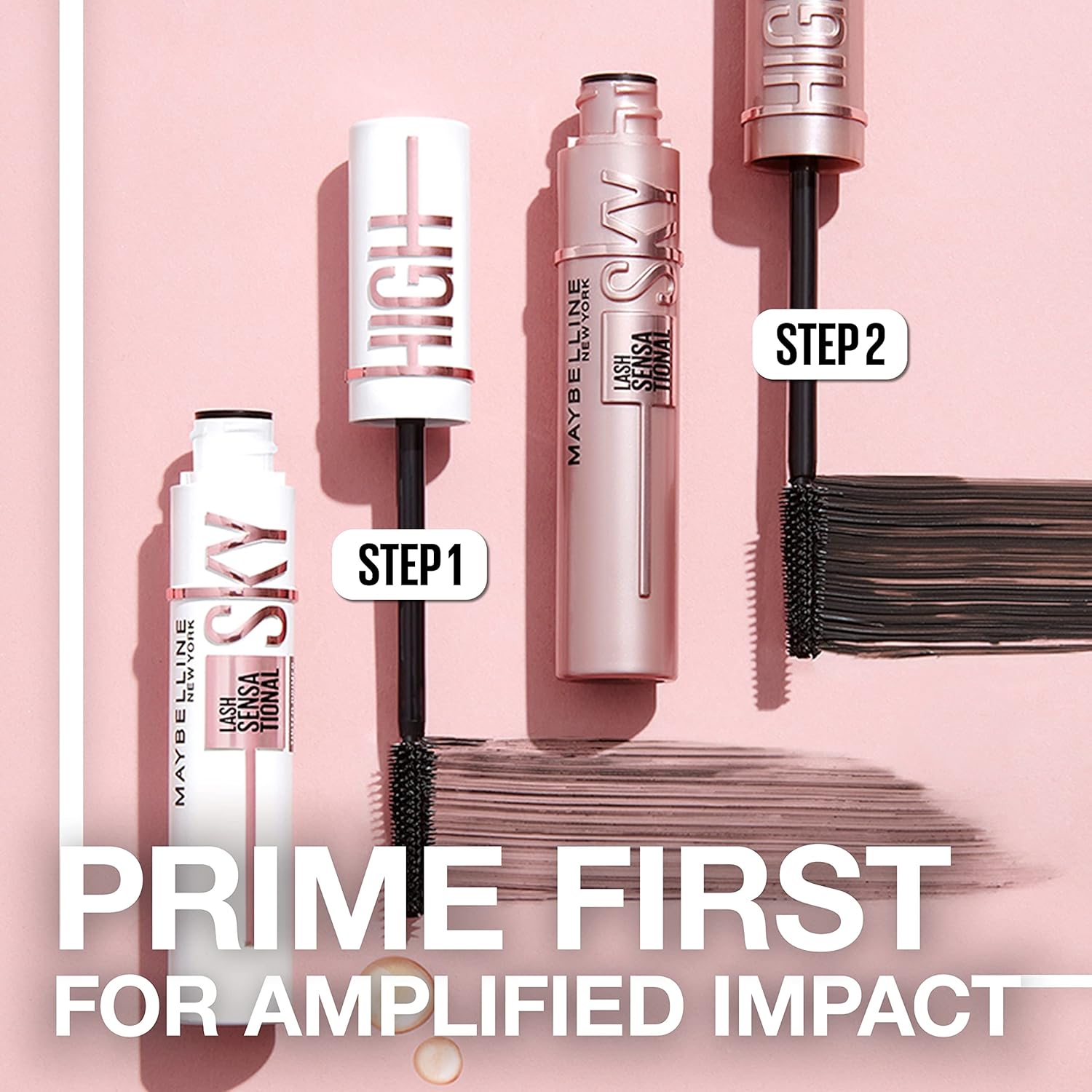 Maybelline Lash Sensational Sky High - Máscara de pestañas lavable, maquillaje, voluminizadora, alargadora, definidora, rizador, fórmula acumulable, negro más negro, 1 unidad