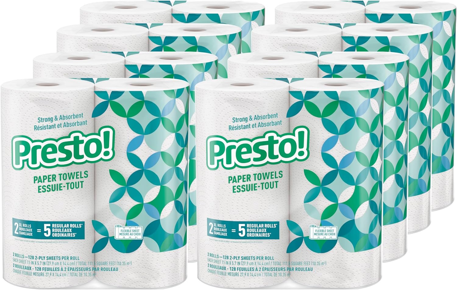 Marca Amazon - Presto! Toallas de papel Flex-a-Size, rollo enorme de 158 hojas, 12 rollos (2 paquetes de 6), equivalente a 38 rollos regulares, blanco