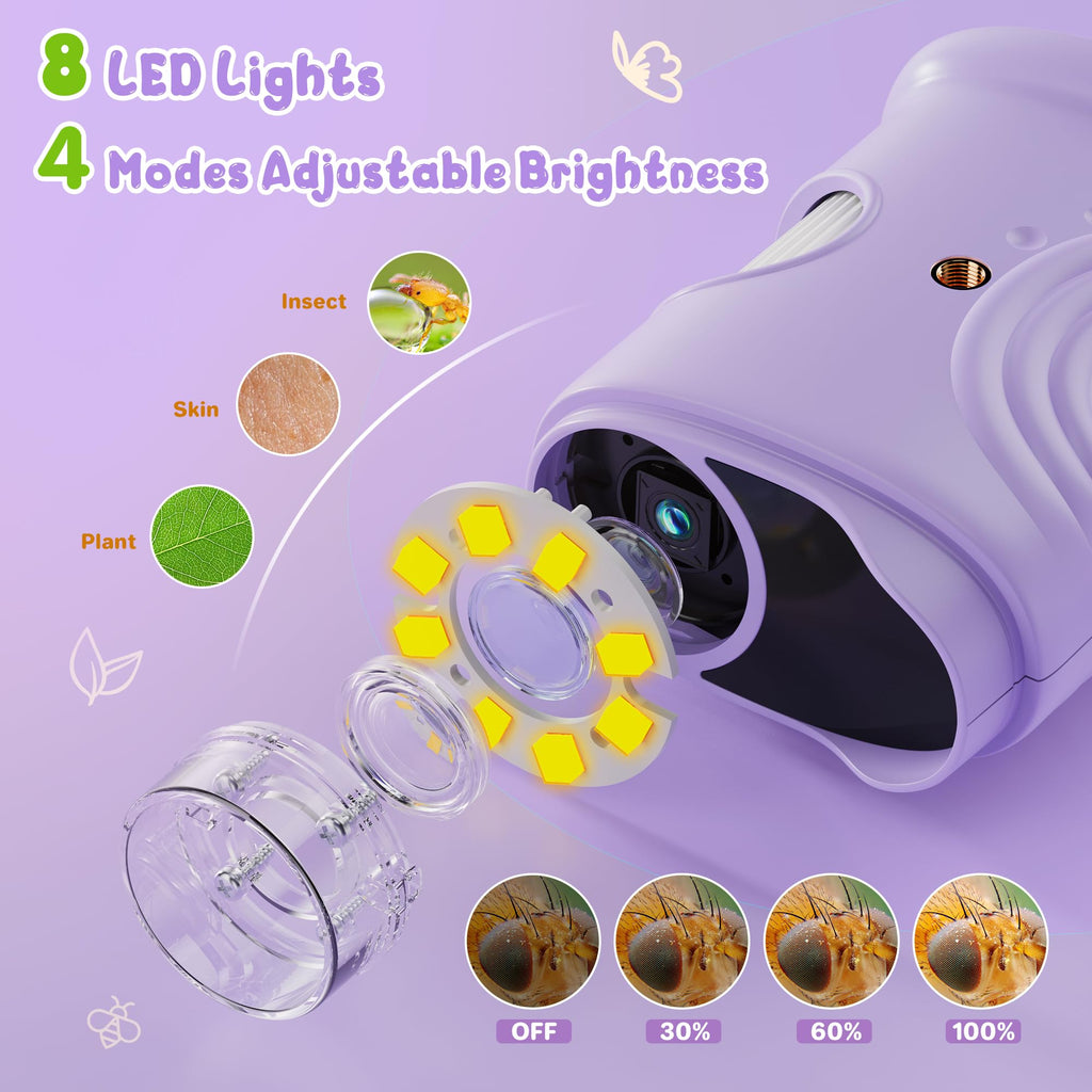 Microscopio digital de mano 1000X para niños: microscopio de bolsillo con pantalla IPS de 2.0 pulgadas, juguetes STEM, regalos de cumpleaños para niñas, niños y niños, kits portátiles de ciencia Edu para niños de 3 a 6 a 12 años