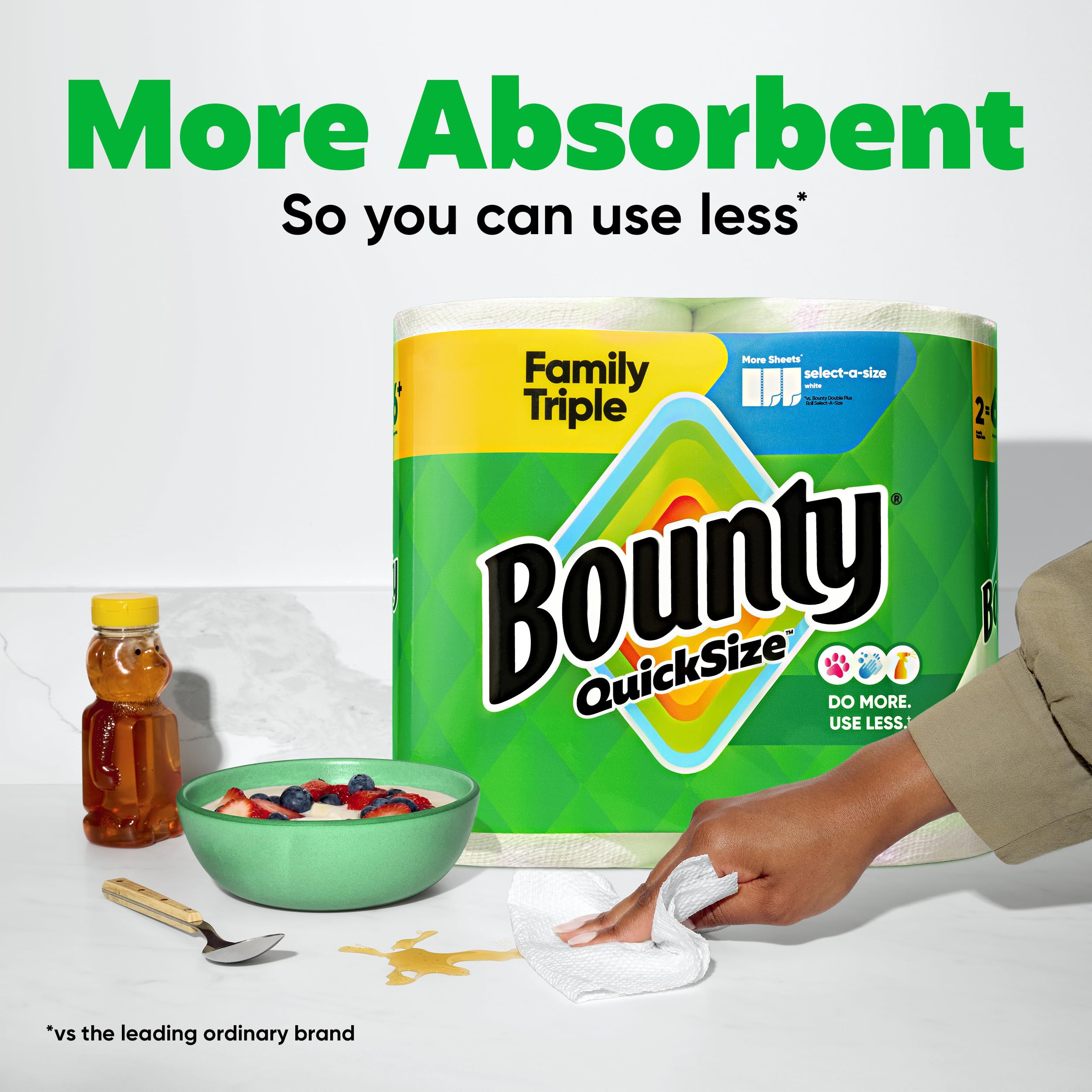 Bounty Quick-Size - Toallas de papel, paquete familiar de 8 rollos triples = 27 rollos regulares, color blanco