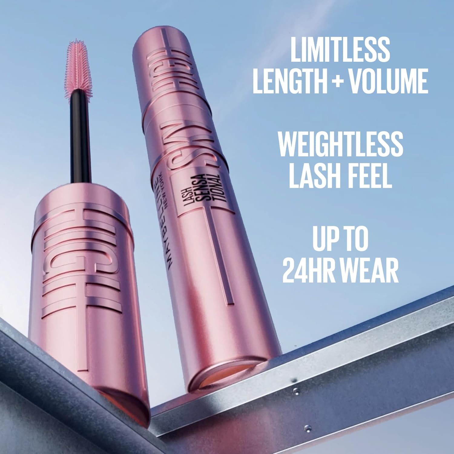 Maybelline Lash Sensational Sky High - Máscara de pestañas lavable, maquillaje, voluminizadora, alargadora, definidora, rizador, fórmula acumulable, negro más negro, 1 unidad