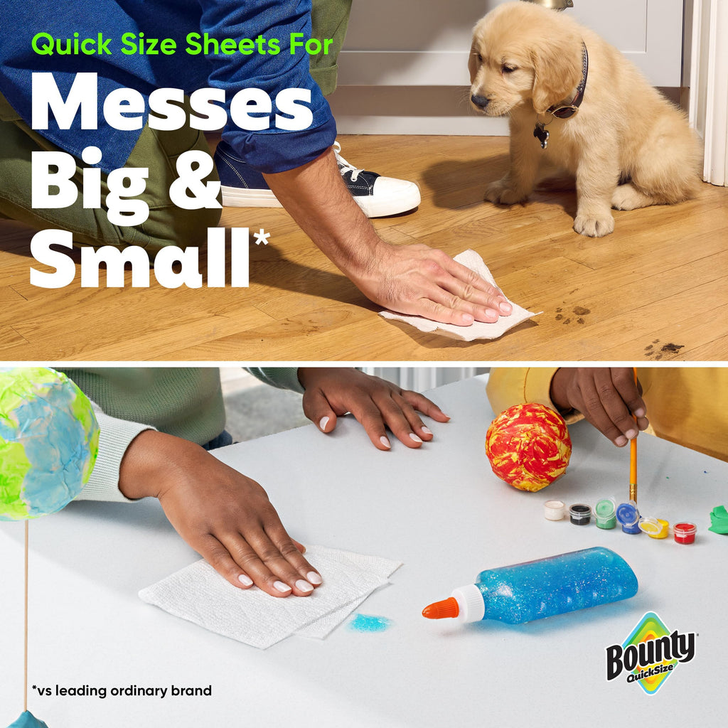 Bounty Quick-Size - Toallas de papel, paquete familiar de 8 rollos triples = 27 rollos regulares, color blanco