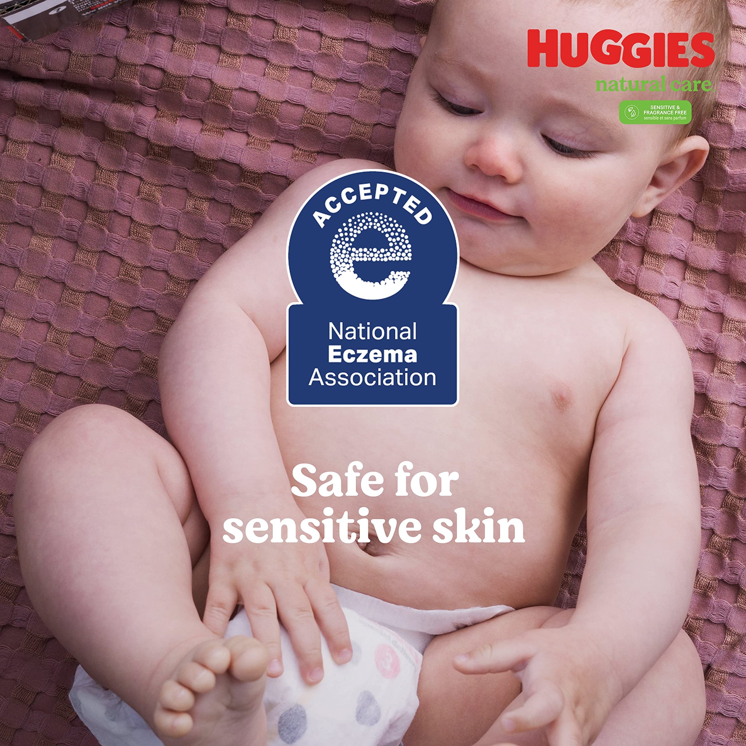 Huggies - Toallitas para bebés Natural Care Sensitive, sin perfume, hipoalergénicas, 99% de agua purificada, 12 paquetes abatibles (768 toallitas en total), el embalaje puede variar