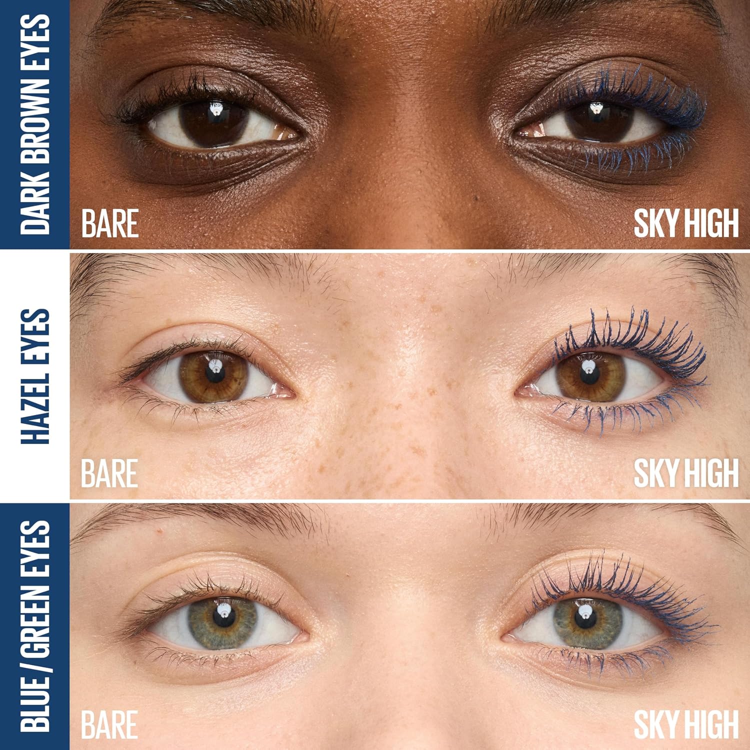 Maybelline Lash Sensational Sky High - Máscara de pestañas lavable, maquillaje, voluminizadora, alargadora, definidora, rizador, fórmula acumulable, negro más negro, 1 unidad