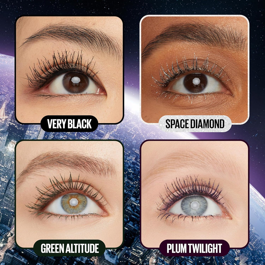 Maybelline Lash Sensational Sky High - Máscara de pestañas lavable, maquillaje, voluminizadora, alargadora, definidora, rizador, fórmula acumulable, negro más negro, 1 unidad