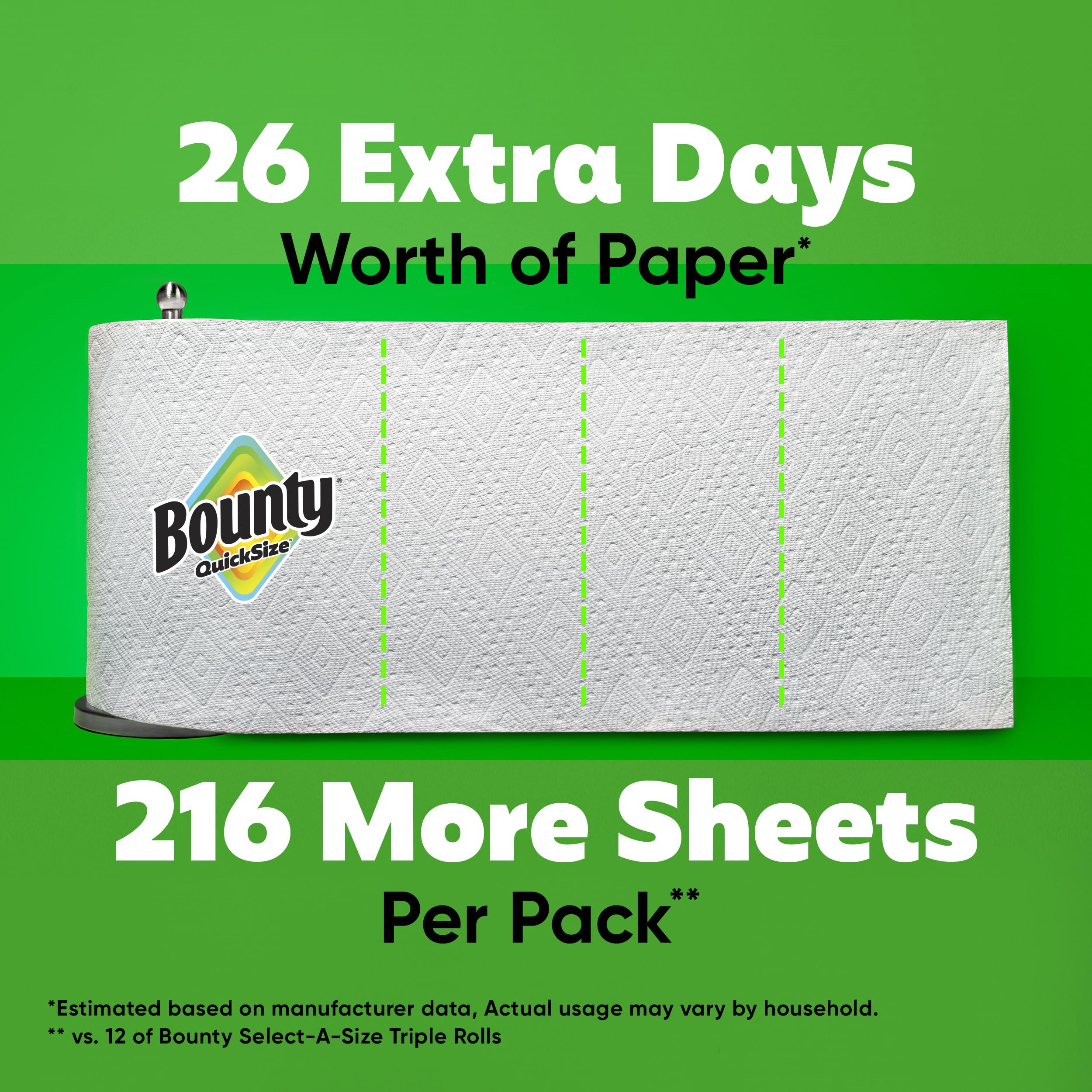 Bounty Quick-Size - Toallas de papel, paquete familiar de 8 rollos triples = 27 rollos regulares, color blanco