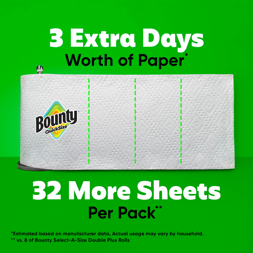 Bounty Quick-Size - Toallas de papel, paquete familiar de 8 rollos triples = 27 rollos regulares, color blanco