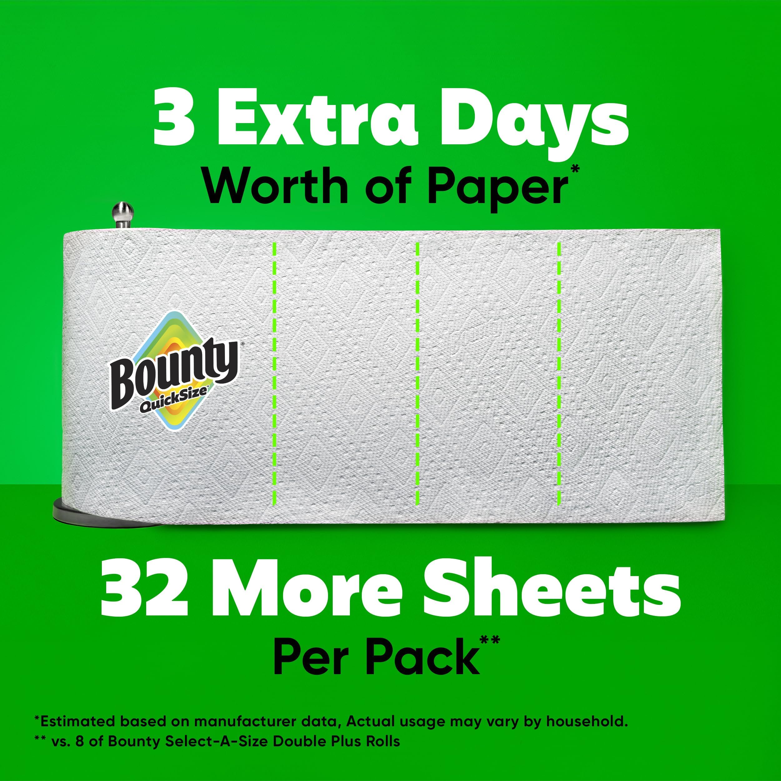 Bounty Quick-Size - Toallas de papel, paquete familiar de 8 rollos triples = 27 rollos regulares, color blanco
