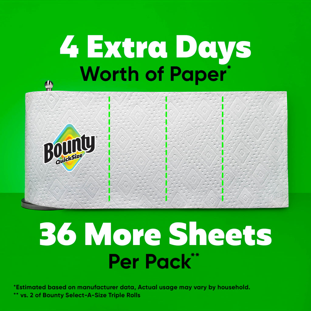 Bounty Quick-Size - Toallas de papel, paquete familiar de 8 rollos triples = 27 rollos regulares, color blanco