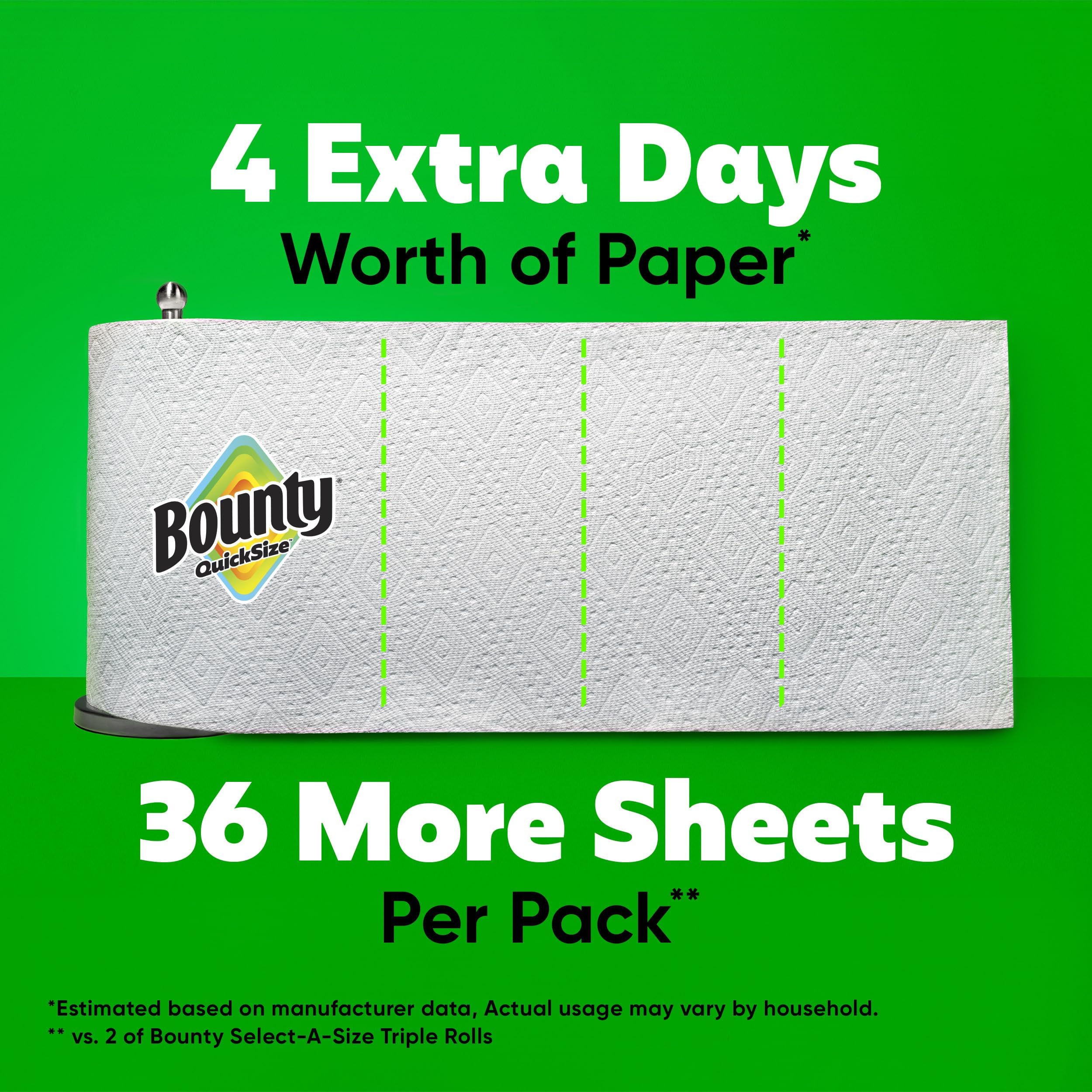 Bounty Quick-Size - Toallas de papel, paquete familiar de 8 rollos triples = 27 rollos regulares, color blanco