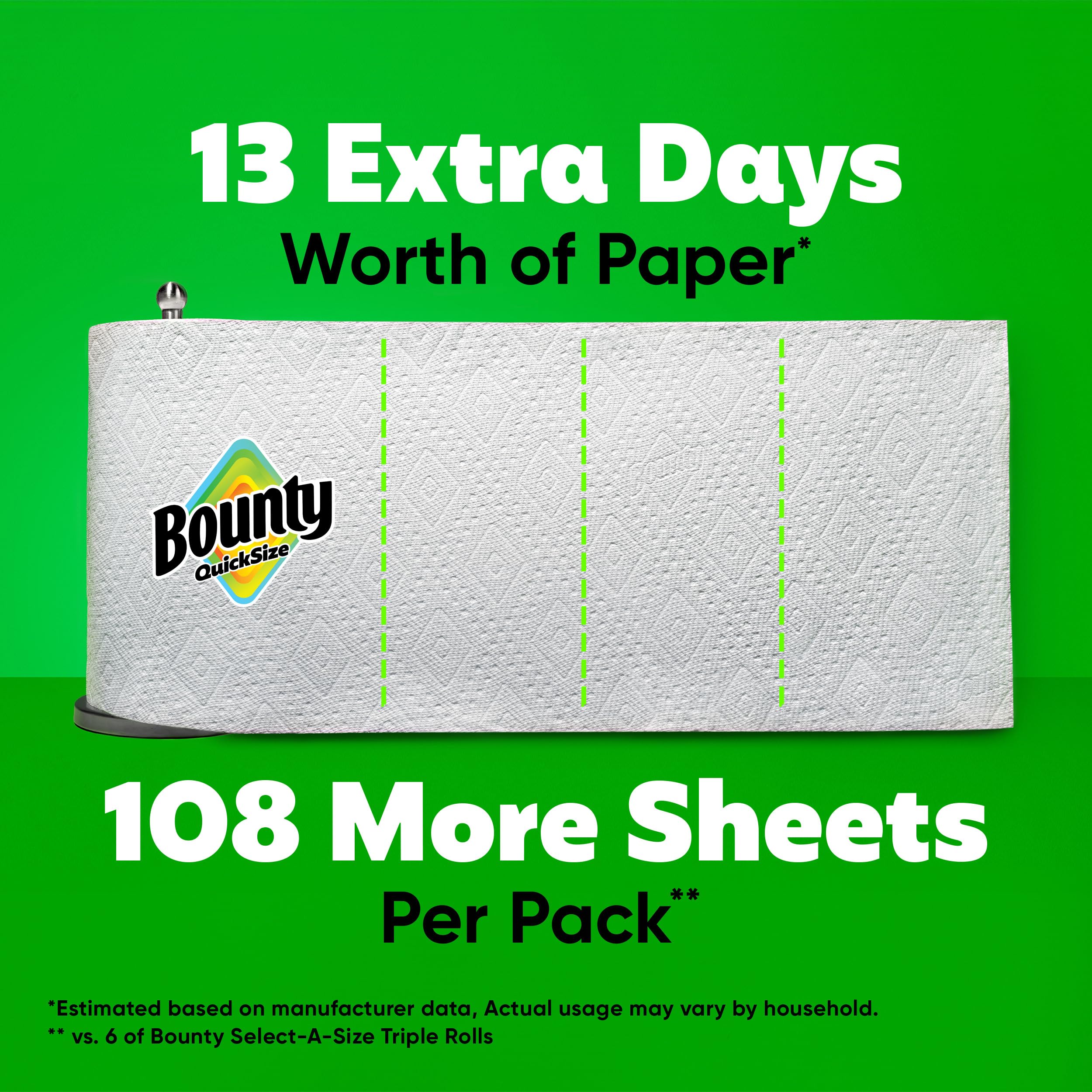 Bounty Quick-Size - Toallas de papel, paquete familiar de 8 rollos triples = 27 rollos regulares, color blanco