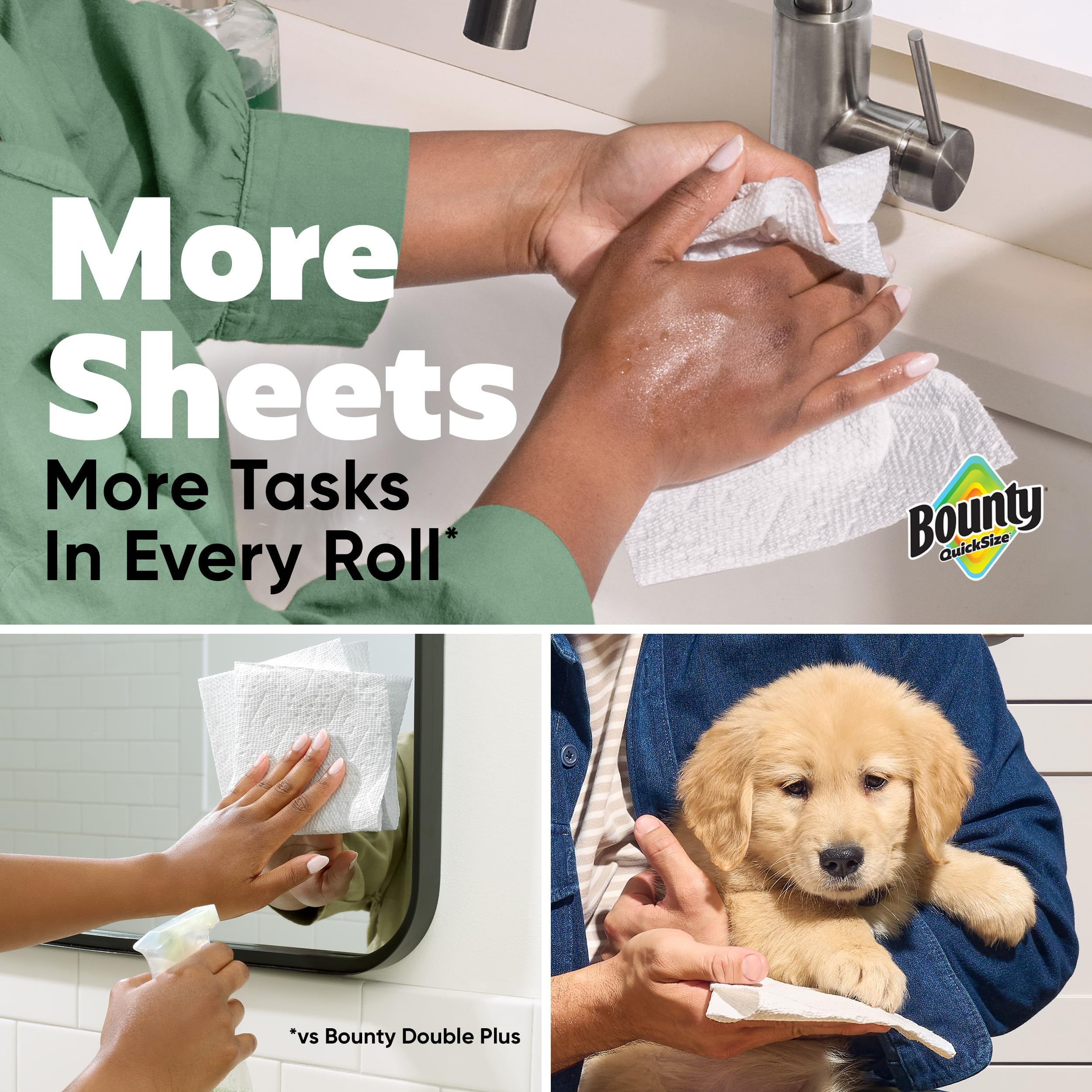 Bounty Quick-Size - Toallas de papel, paquete familiar de 8 rollos triples = 27 rollos regulares, color blanco