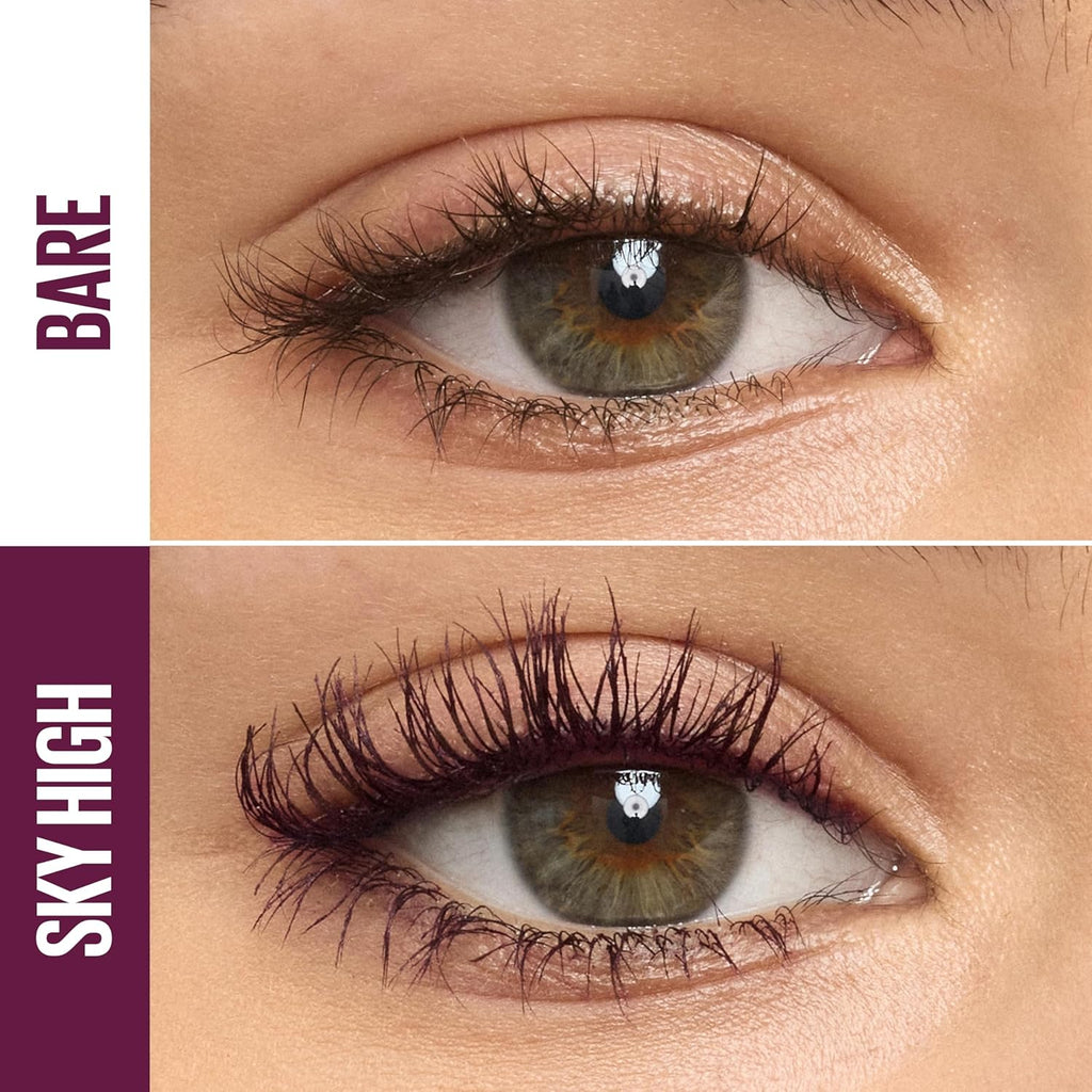 Maybelline Lash Sensational Sky High - Máscara de pestañas lavable, maquillaje, voluminizadora, alargadora, definidora, rizador, fórmula acumulable, negro más negro, 1 unidad